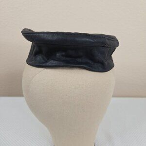 Vintage 80s Herschel Genuine Leather Beret Hat Skull Cap M Black